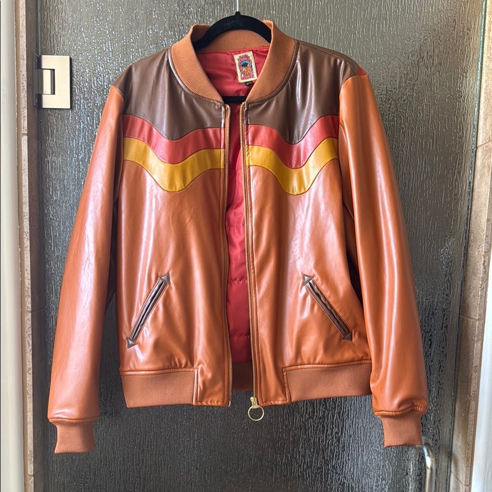 Classic Rock Couture - Cosmic Cowboy Vegan Leather Brown Jacket with Stripes